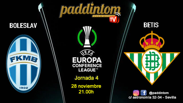 Conference League 2025. Liga inicial - Jornada 4. Jueves 28 de noviembre, Mlda Boleslav - Betis a las 21.00h. Disfruta de nuestra promoción de tu copa de Ron Añejo ORO de Legendario con tu grupo de amigos en nuestras pantallas de TV en Paddintom Café & Copas