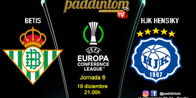 Conference League 2025. Liga inicial - Jornada 6. Jueves 19 de diciembre, Betis - HJK Helsinky a las 21.00h. Disfruta de nuestra promoción de tu copa de Ron Añejo ORO de Legendario con tu grupo de amigos en nuestras pantallas de TV en Paddintom Café & Copas