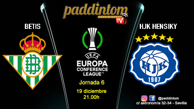 Conference League 2025. Liga inicial - Jornada 6. Jueves 19 de diciembre, Betis - HJK Helsinky a las 21.00h. Disfruta de nuestra promoción de tu copa de Ron Añejo ORO de Legendario con tu grupo de amigos en nuestras pantallas de TV en Paddintom Café & Copas