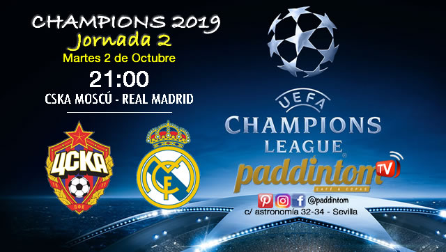 Champions League 2019 Fase de Grupos Jornada 2. Martes 8 de Octubre a las 21:00 CSKA-Real Madrid // Manchester United - Valencia. Promoción Ron Barceló a 4€