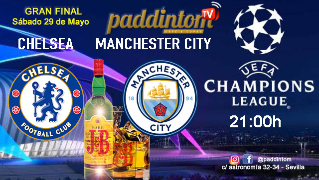 Champions League 2021 - GRAN FINAL. Sábado 29 de Mayo, Chelsea - Manchester City a las 21.00h. Disfruta de nuestra promoción de tu copa de J&B a 4€ con tu grupo de amigos en nuestras pantallas de TV en Paddintom Café & Copas