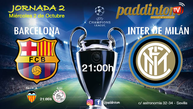 Champions League 2020 Jornada 2, Miércoles 2 de Octubre, Barcelona - Inter de Milán a las 21.00h y Valencia - Ajax a las 21.00h - TV en Paddintom Café & Copas