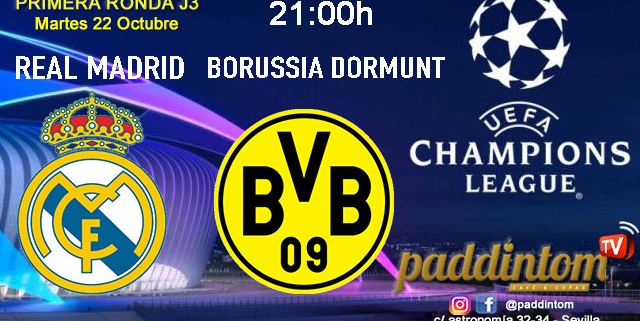 Champions League 2025. Liga inicial - Jornada 3. Martes 22 de octubre, Girona - Slavan Bratislava a las 21.00h y Real Madrid  - Borussia Dortmund a las 21.00h. Disfruta de nuestra promoción de tu copa de Ron Añejo ORO de Legendario con tu grupo de amigos en nuestras pantallas de TV en Paddintom Café & Copas