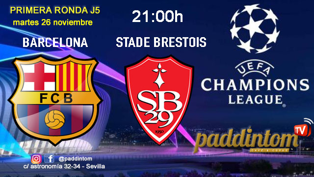 Champions League 2025. Liga inicial - Jornada 5. Martes 26 de noviembre, Sparta de Praga - Atlético de Madrid a las 18.45h y Barcelona - Stade Brestois 29 a las 21.00h. Disfruta de nuestra promoción de tu copa de Ron Añejo ORO de Legendario con tu grupo de amigos en nuestras pantallas de TV en Paddintom Café & Copas