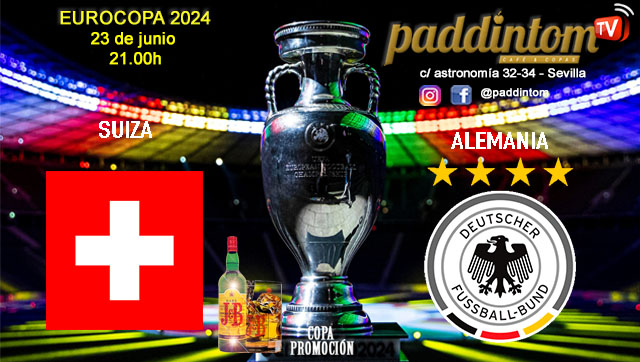 EUROCOPA Alemania 2024. Fase final. Jornada 10, Domingo 23 de Junio, Suiza - Alemania a las 21.00h y Escocia - Hungría a las 21.00h. Disfruta de nuestra promoción de tu copa de J&B con tu grupo de amigos en nuestras pantallas de TV en Paddintom Café & Copas