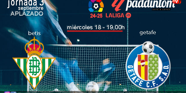 Jornada 3 Liga EA Sports 1ª División 2025. Partido APLAZADO Jornada 3. Miércoles 18 de Septiembre, Betis - GETAFE a las 19.00h. Disfruta de nuestra promoción de tu copa de Ron Añejo ORO de Legendario con tu grupo de amigos en nuestras pantallas de TV en Paddintom Café & Copas