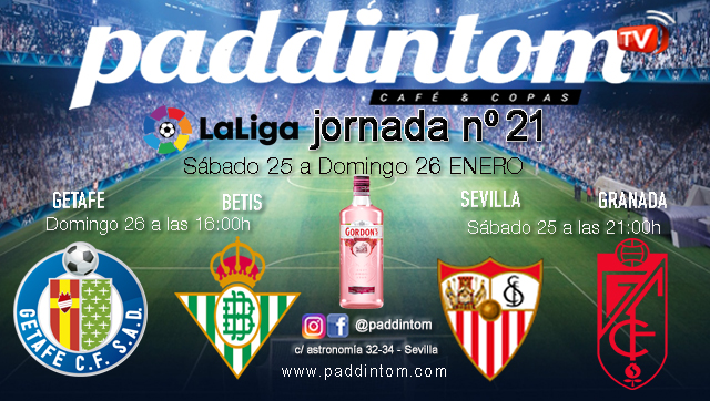 Jornada 21 Liga Santander 1ª División 2020. Sábado 25 de Enero, Sevilla - Granada a las 21.00h y Domingo 26 de Enero, Getafe - Betis a las 16.00h